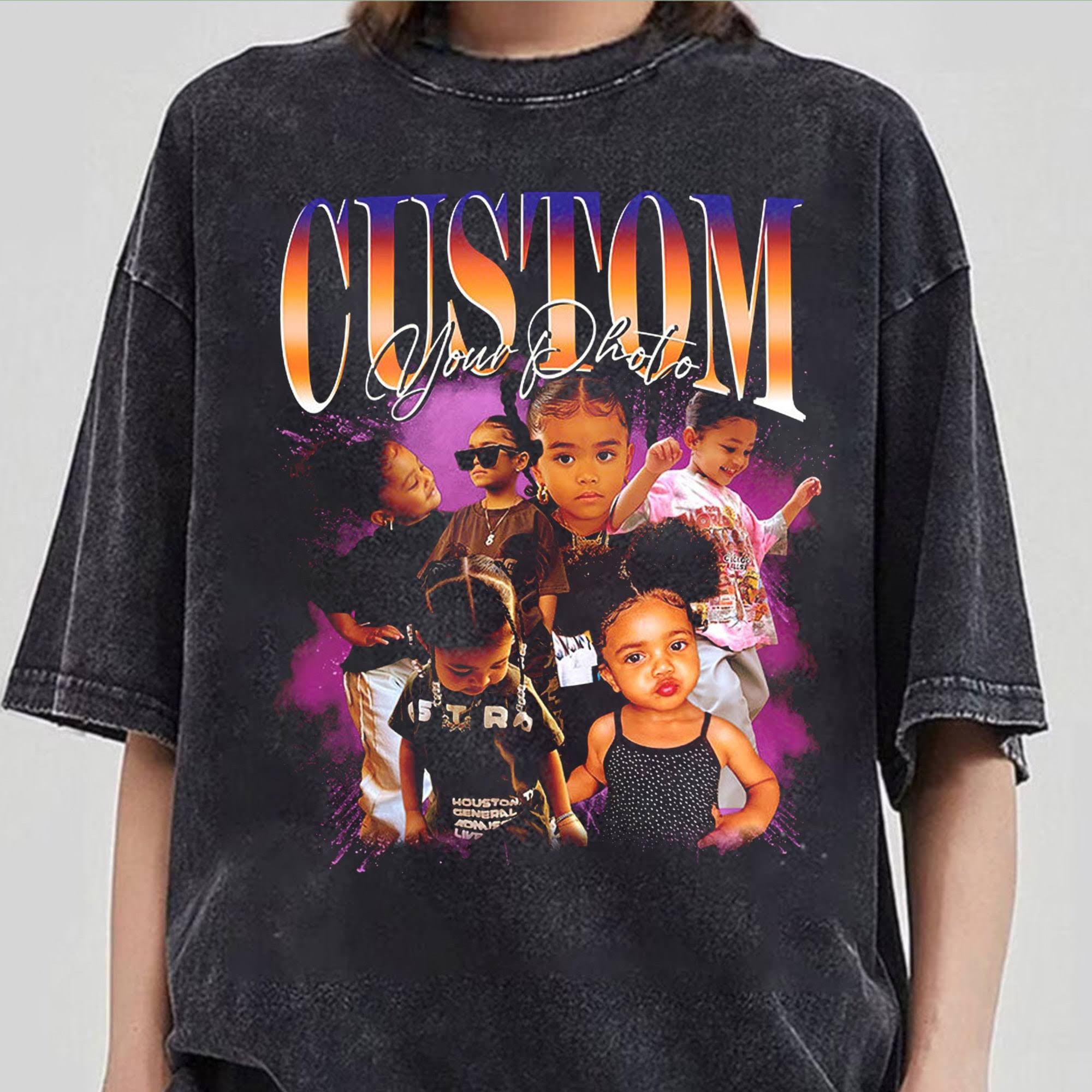 Custom Photo Bootleg Girlfriend 6 Face 90s Retro Vintage T-Shirt, Shirt with Face on It for Boyfriend Birthday Gift, Pictures Tee for Couple