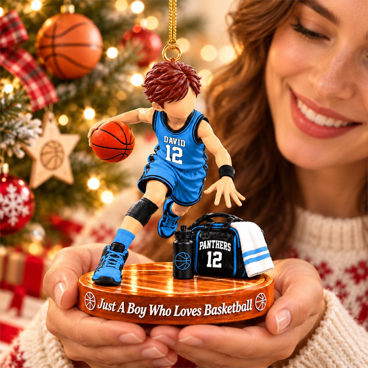 Just A Boy Who Loves Basketball Ornament, Personalized Basketball Christmas Ornament, Custom Name Gift Na02 Hv01