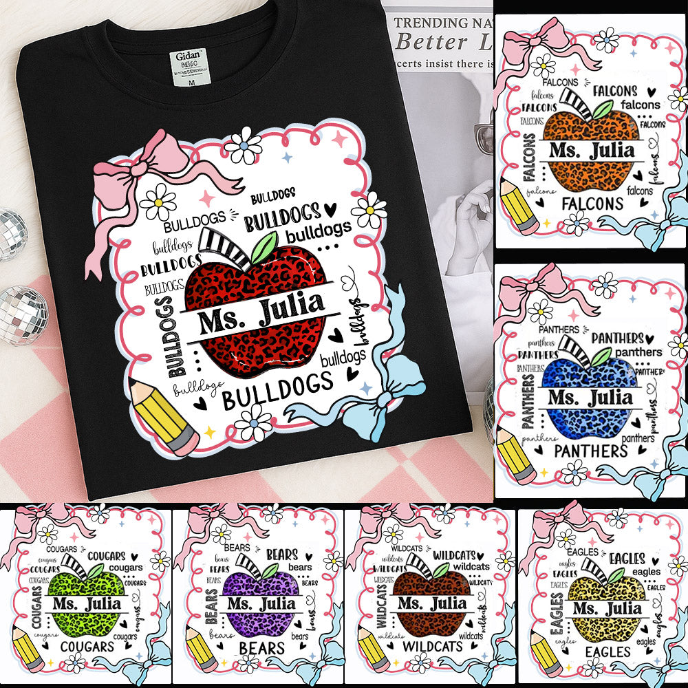 Custom Preppy Teacher First Day of School Shirt - Personalized School Mascot Leopard Apple Custom Name Shirts Nh00