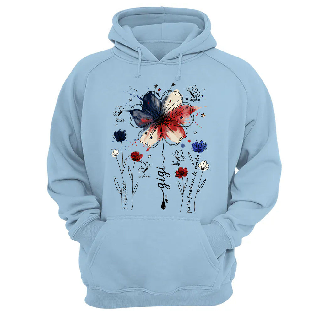 Personalized Grandma Shirt USA 250th Anniversary, Boho Floral Patriotic Tee, Custom Names Gift For Grandma Mom T1807 TH23