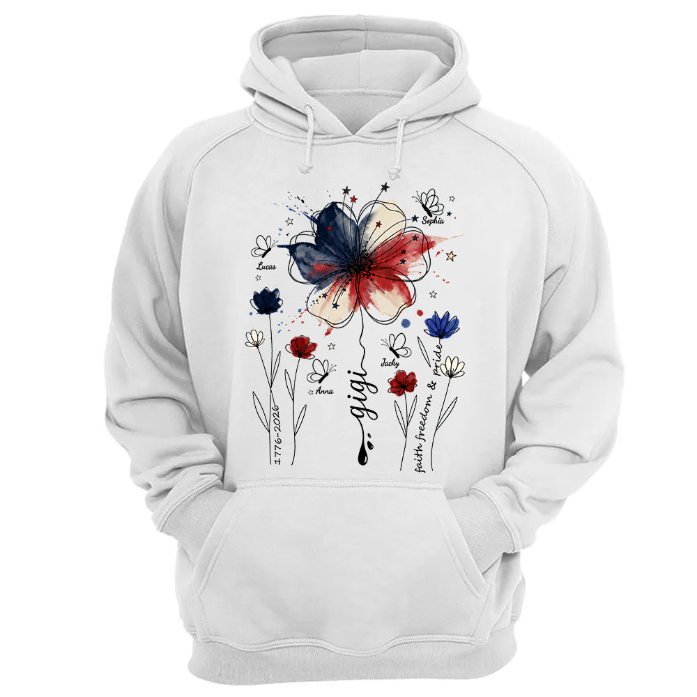 Personalized Grandma Shirt USA 250th Anniversary, Boho Floral Patriotic Tee, Custom Names Gift For Grandma Mom T1807 TH23