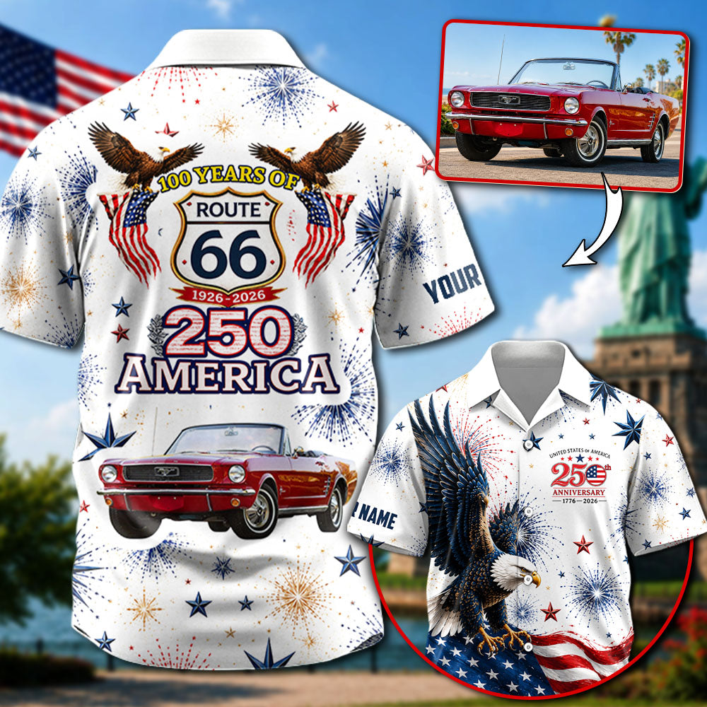 Celebrate 100 Years of Road Route 66 and America 250th Anniversary - Personalized Car Photo Hawaiian Shirt A2110 Pt99