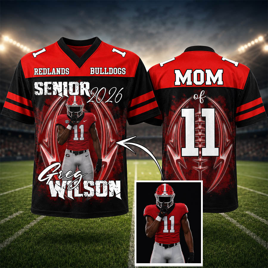 Personalized Senior Football Mom Jersey with Custom Player Photo, Name & Number – Class of 2026 Game Day Gift for Football Family