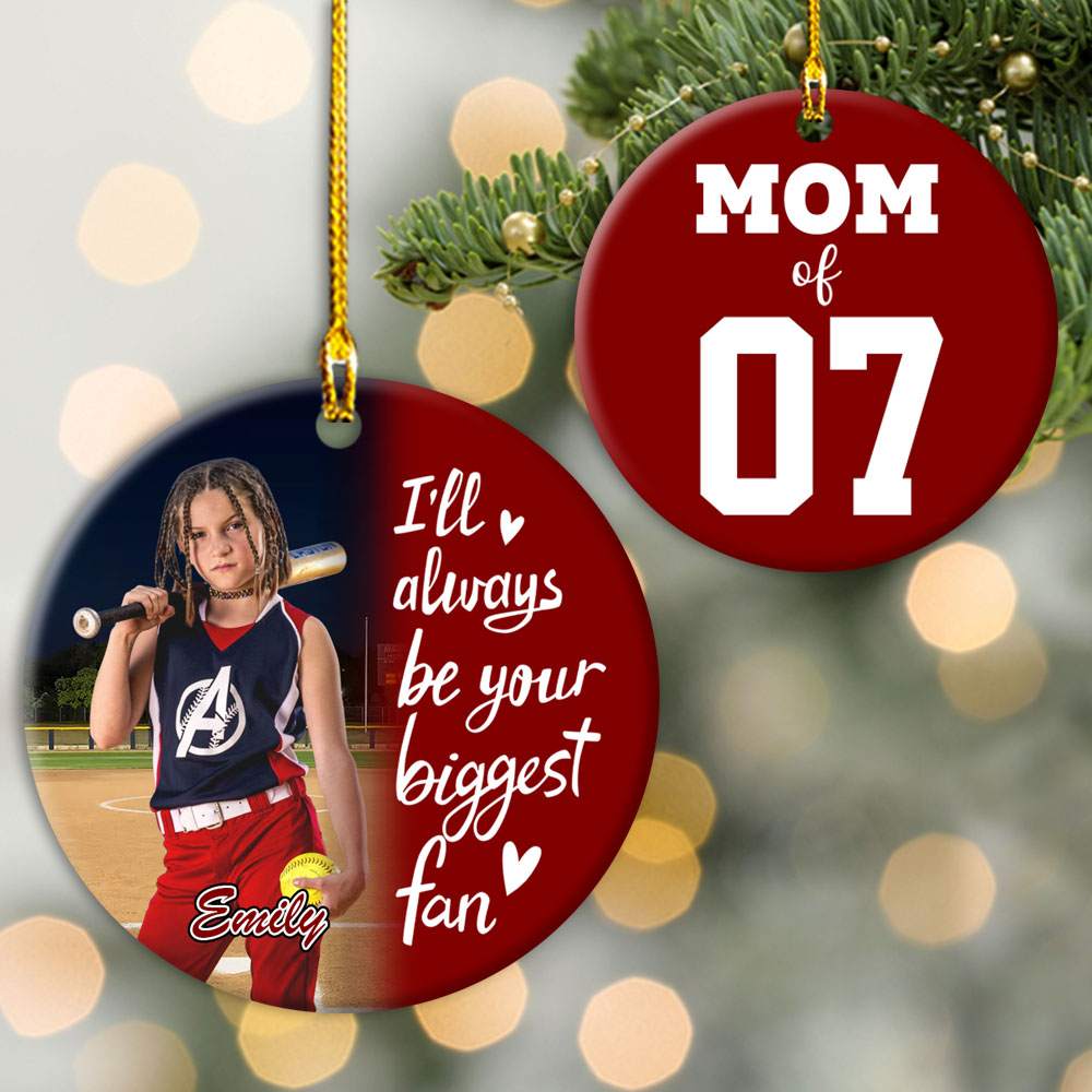 I'll Always Be Your Biggest Fan, Custom Photo Softball Ornament, Gift For Softball Family T1807 Pt99