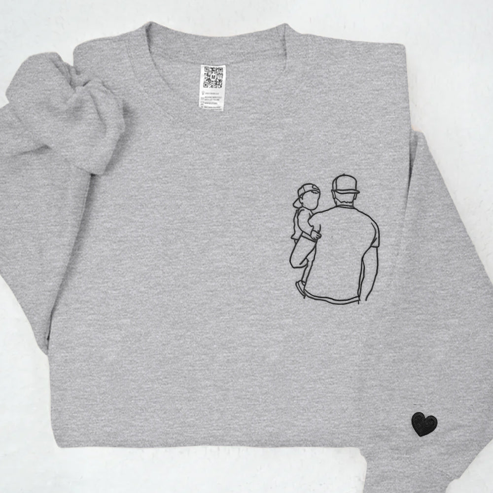 Portrait Photo Unique Gift for Dad Embroidered Hoodie, Personalized Father and Son Hoodie, Funny Dad Hoodies, Father's Day Gift Idea
