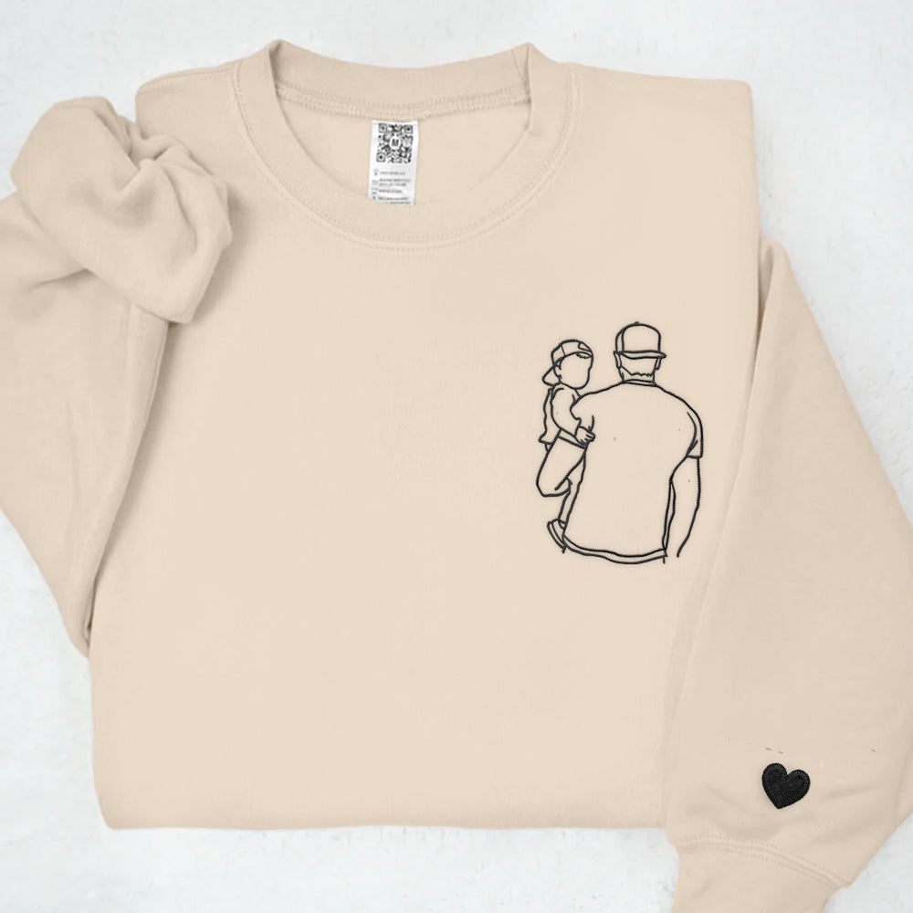 Portrait Photo Unique Gift for Dad Embroidered Hoodie, Personalized Father and Son Hoodie, Funny Dad Hoodies, Father's Day Gift Idea