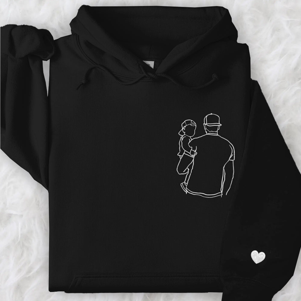 Portrait Photo Unique Gift for Dad Embroidered Hoodie, Personalized Father and Son Hoodie, Funny Dad Hoodies, Father's Day Gift Idea
