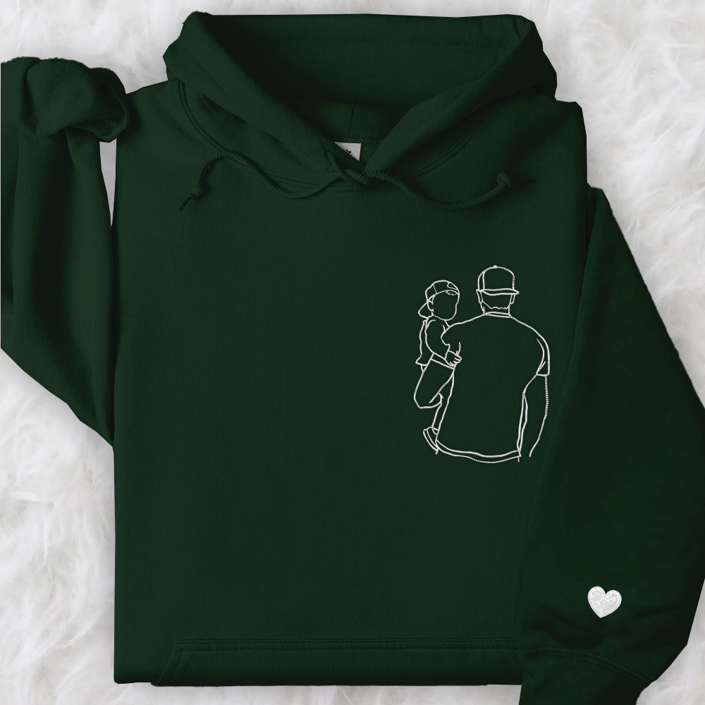 Portrait Photo Unique Gift for Dad Embroidered Hoodie, Personalized Father and Son Hoodie, Funny Dad Hoodies, Father's Day Gift Idea