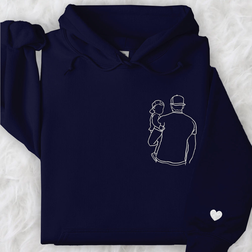 Portrait Photo Unique Gift for Dad Embroidered Hoodie, Personalized Father and Son Hoodie, Funny Dad Hoodies, Father's Day Gift Idea