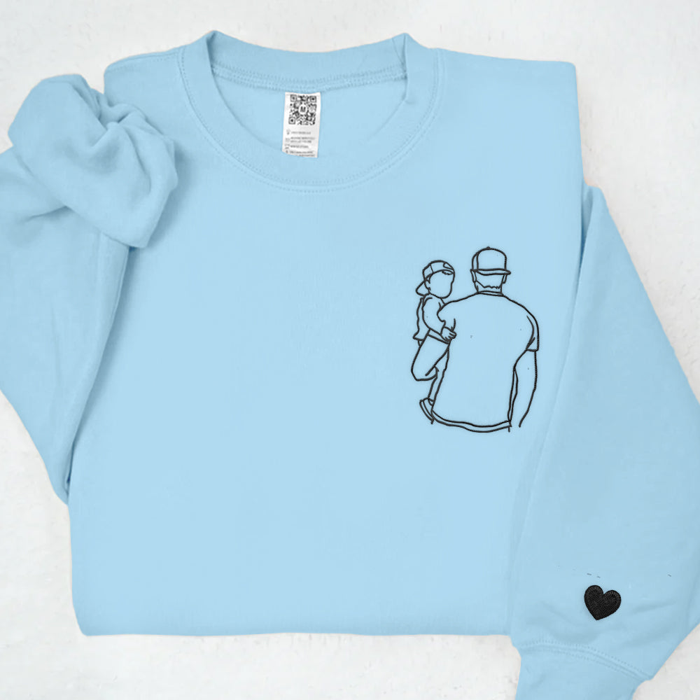 Portrait Photo Unique Gift for Dad Embroidered Hoodie, Personalized Father and Son Hoodie, Funny Dad Hoodies, Father's Day Gift Idea