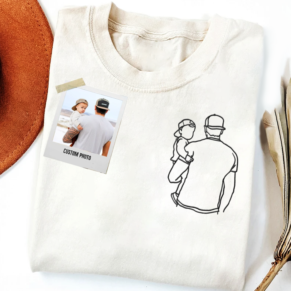 Portrait Photo Unique Gift for Dad Embroidered Hoodie, Personalized Father and Son Hoodie, Funny Dad Hoodies, Father's Day Gift Idea