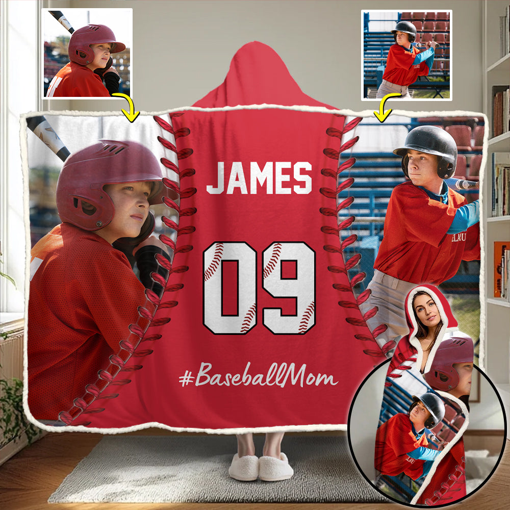 Custom Name & Photo Baseball Mom - Personalized Photo Wearable Blanket Hoodie Tu20