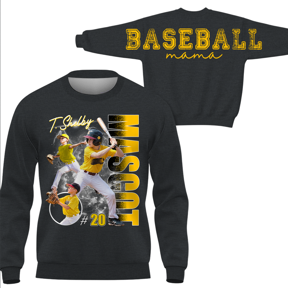 Personalized Baseball Mom Sweatshirt, Custom Large Back Graphic Cheer, Gift For Baseball Mom Family Baseball Lovers MI209 Hv01