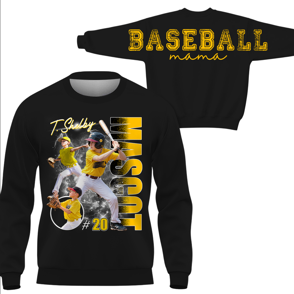 Personalized Baseball Mom Sweatshirt, Custom Large Back Graphic Cheer, Gift For Baseball Mom Family Baseball Lovers MI209 Hv01