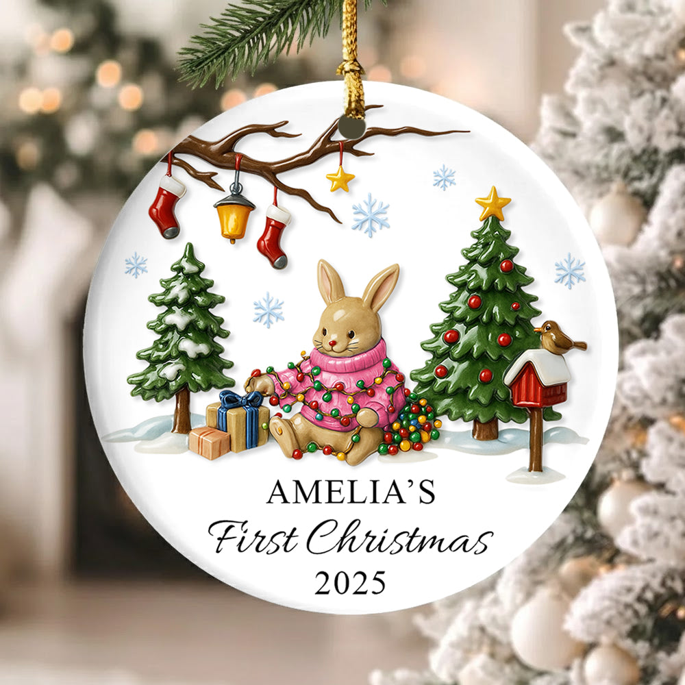 Babys First Christmas Ornament, Personalized Baby's First Christmas Ornament Girl, Ceramic Christmas Ornament For Baby Girl, New Baby Gift