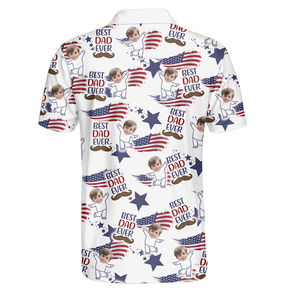 Custom Photo Best Dad Ever USA Flag Polo Shirt