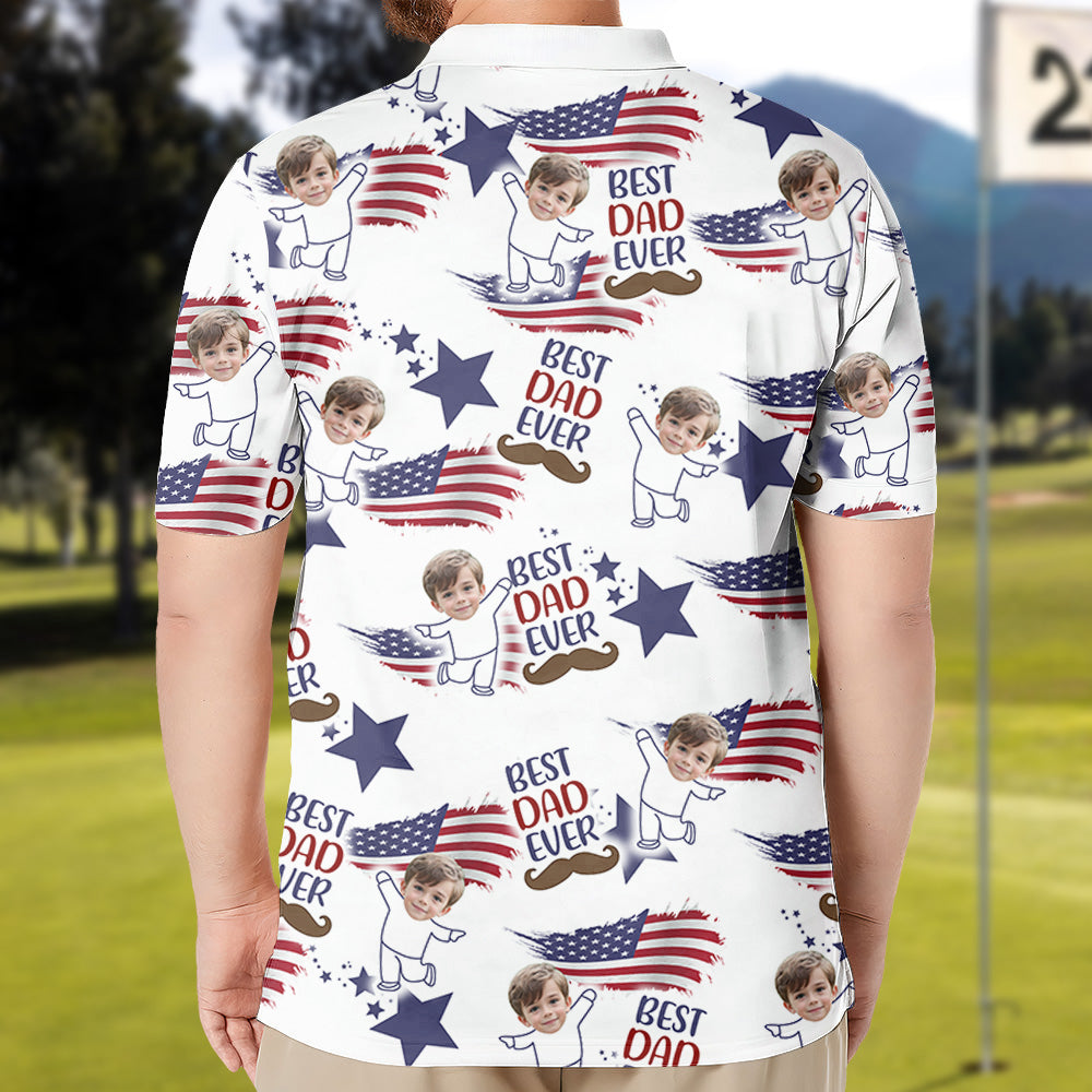 Custom Photo Best Dad Ever USA Flag Polo Shirt