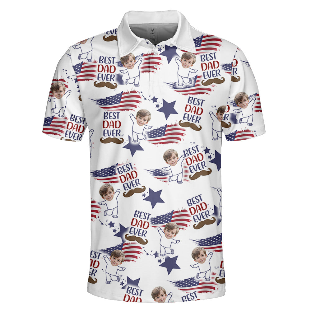 Custom Photo Best Dad Ever USA Flag Polo Shirt