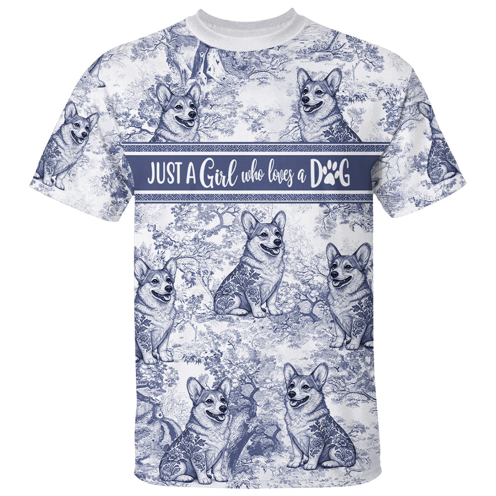 Custom Just a Girl Who Loves Dog Style Gift Toile De Jouy Chinoiseries, Personalized All Over Print Shirt Hv01