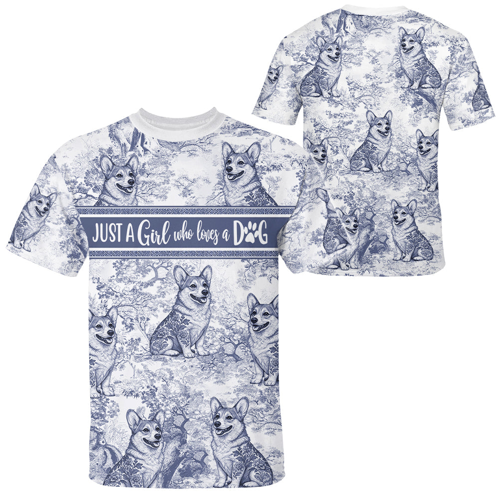 Custom Just a Girl Who Loves Dog Style Gift Toile De Jouy Chinoiseries, Personalized All Over Print Shirt Hv01