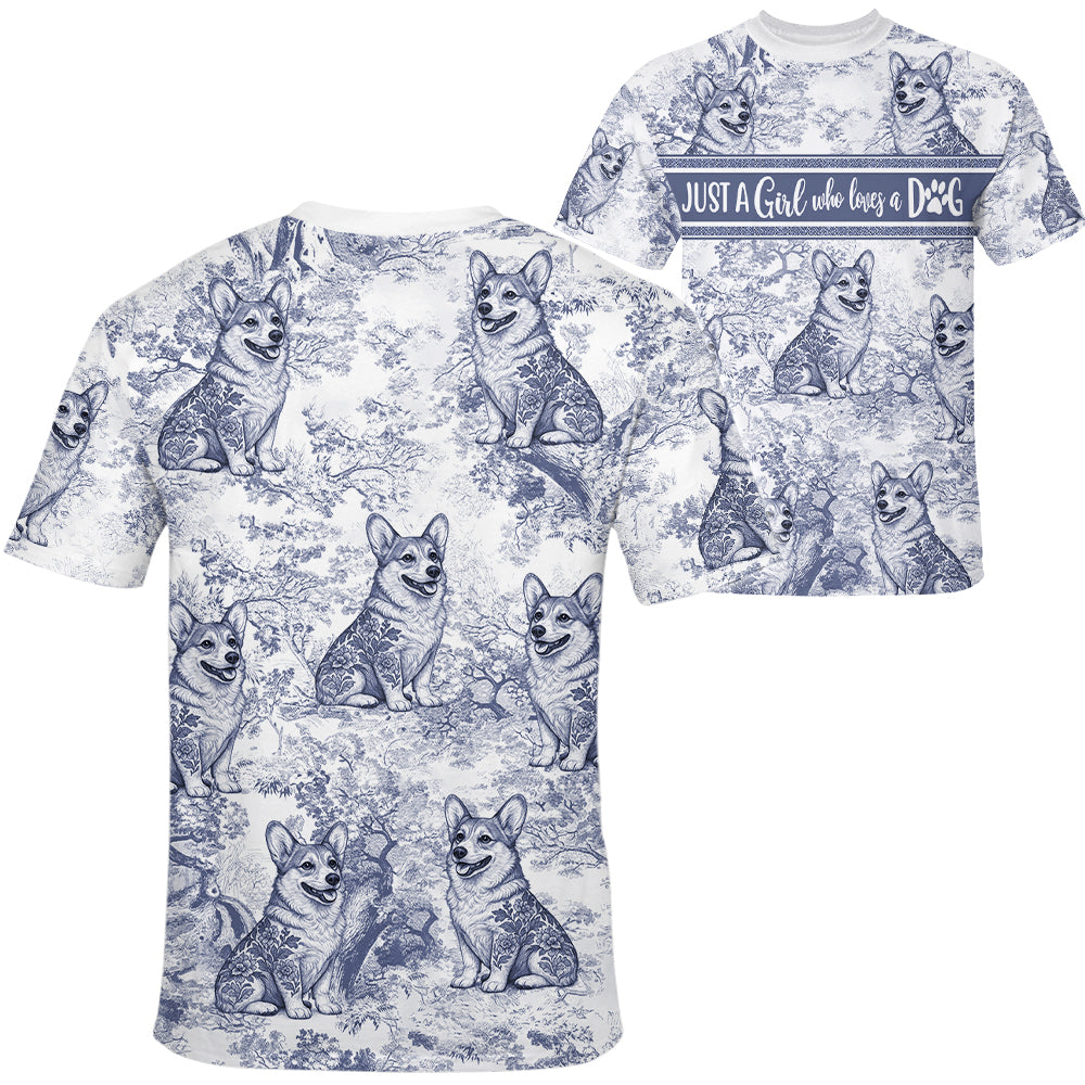 Custom Just a Girl Who Loves Dog Style Gift Toile De Jouy Chinoiseries, Personalized All Over Print Shirt Hv01
