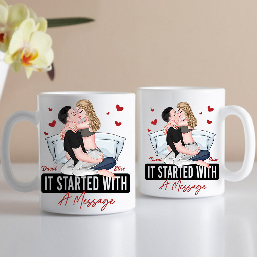 It Started With A Message Romantic Couples - Personalized Mug - Anniversary Gifts For Her, Him Nh00