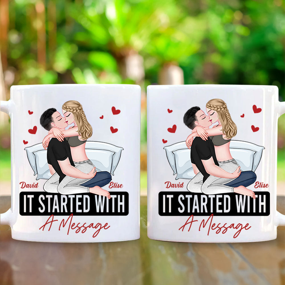 It Started With A Message Romantic Couples - Personalized Mug - Anniversary Gifts For Her, Him Nh00