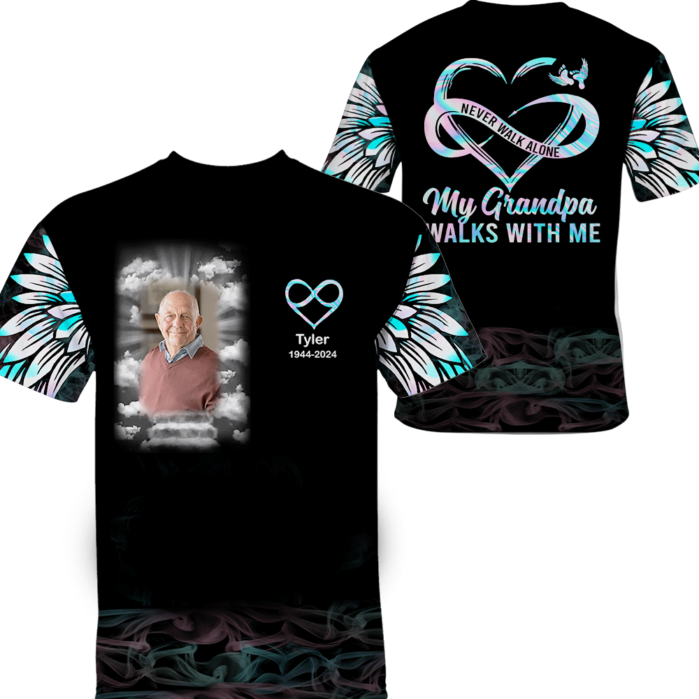 Never Walk Alone My Love Walks With Me - Personalized Photo All Over Print Memorial Shirt Pa00