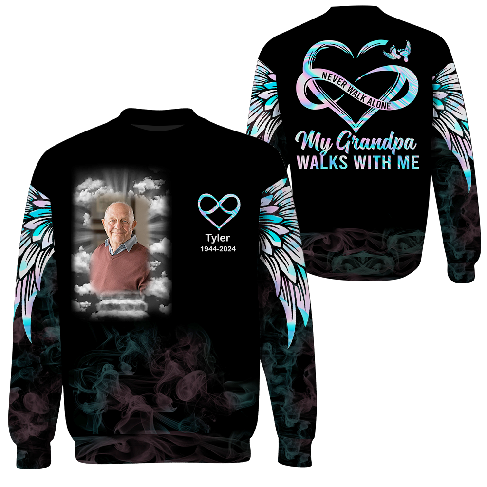 Never Walk Alone My Love Walks With Me - Personalized Photo All Over Print Memorial Shirt Pa00