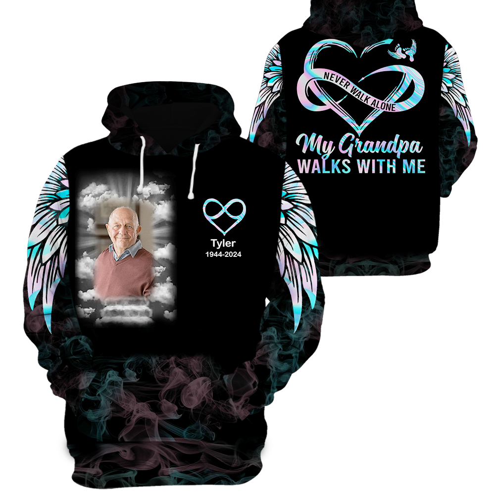 Never Walk Alone My Love Walks With Me - Personalized Photo All Over Print Memorial Shirt Pa00