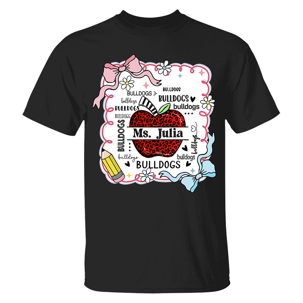 Custom Preppy Teacher First Day of School Shirt - Personalized School Mascot Leopard Apple Custom Name Shirts Nh00