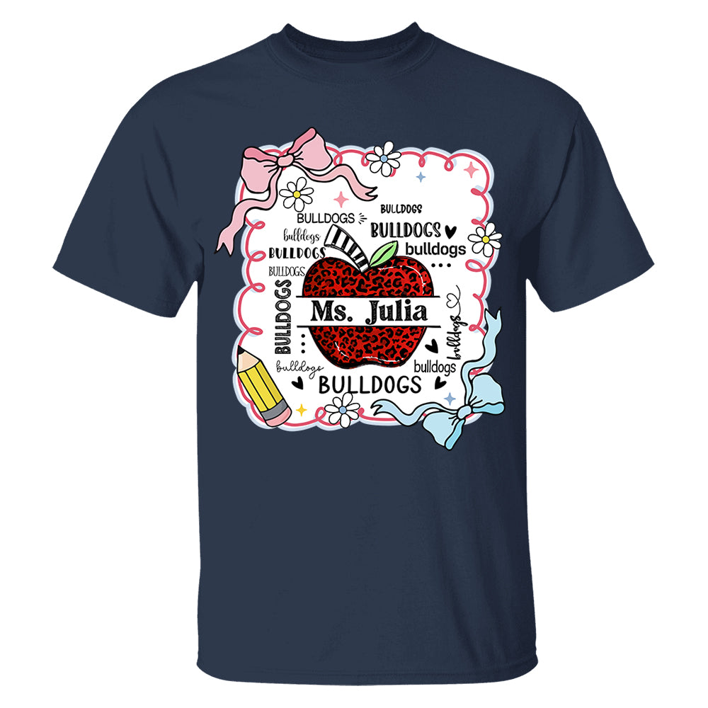 Custom Preppy Teacher First Day of School Shirt - Personalized School Mascot Leopard Apple Custom Name Shirts Nh00