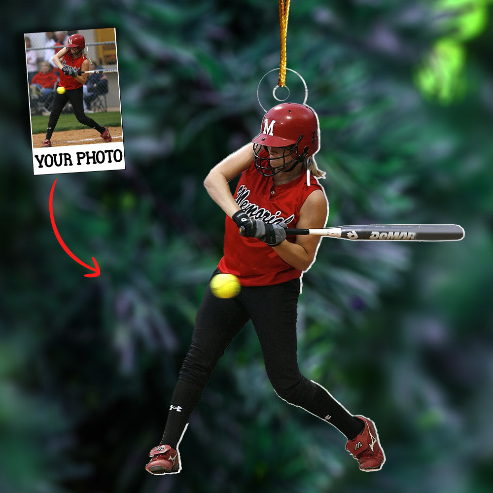 Custom Photo Softball Christmas Ornament - Personalized Gift for Sports Fans, Coaches, and Players