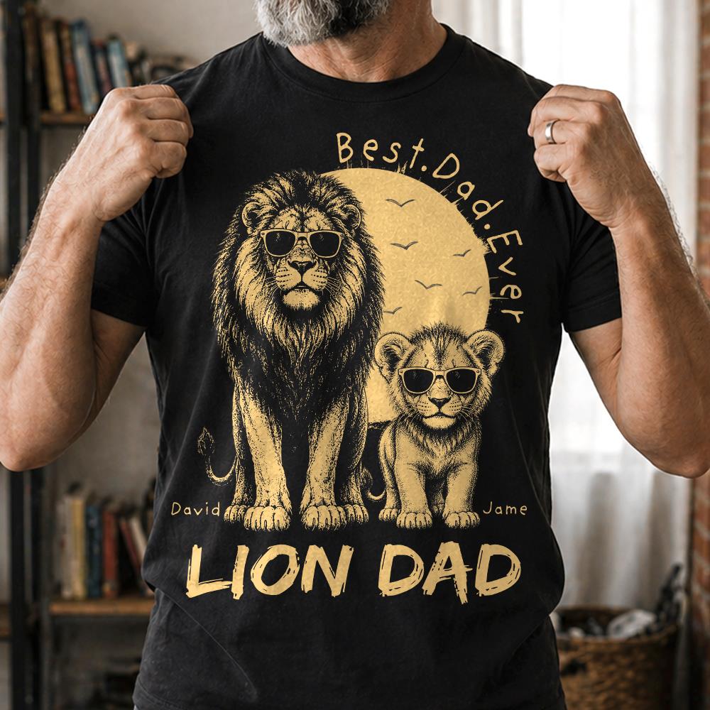 Retro Vintage Lion Dad And Kids Daddy Protector - Personalized Shirt - Cool Father's Day Gift For Dad, Husband Hv01