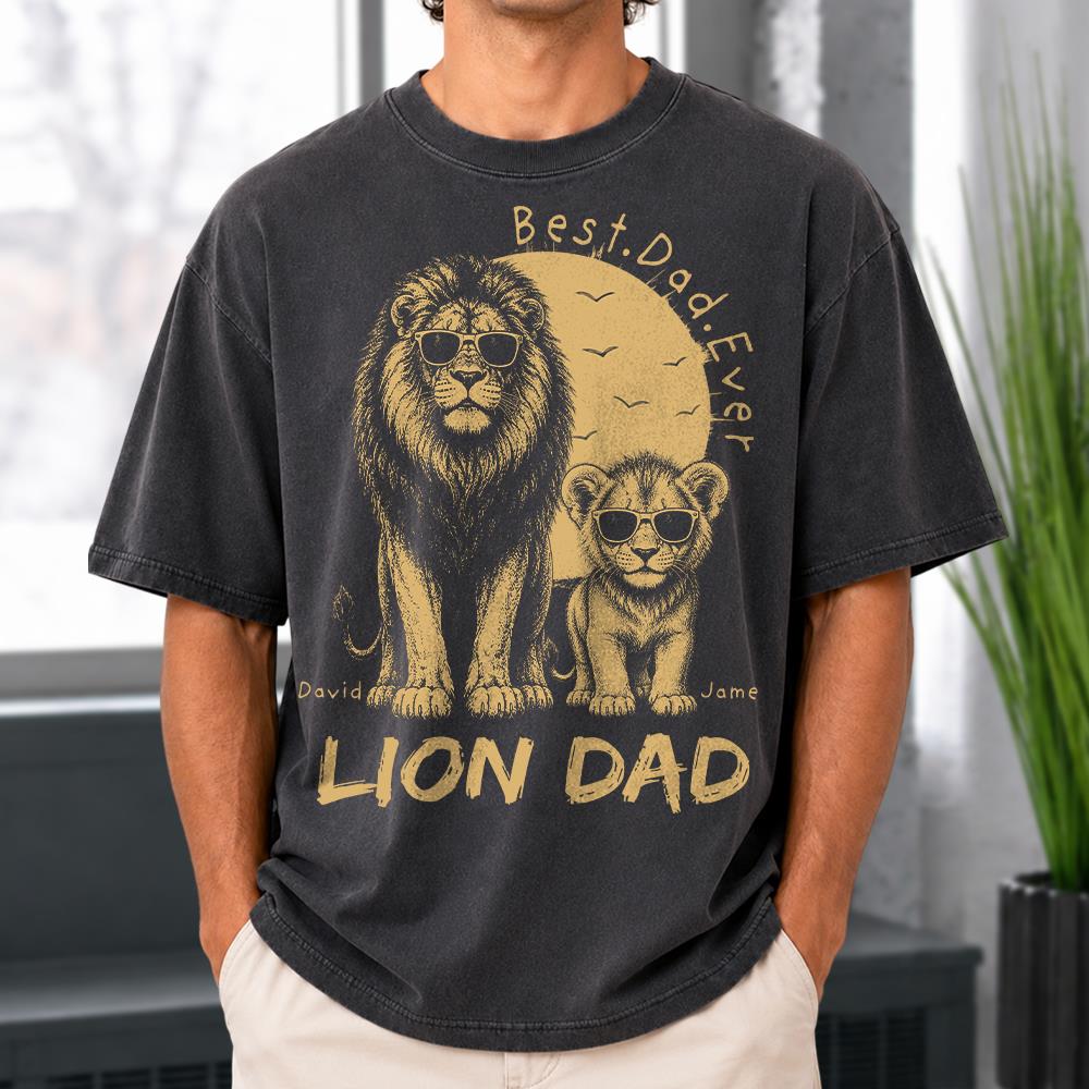 Retro Vintage Lion Dad And Kids Daddy Protector - Personalized Shirt - Cool Father's Day Gift For Dad, Husband Hv01