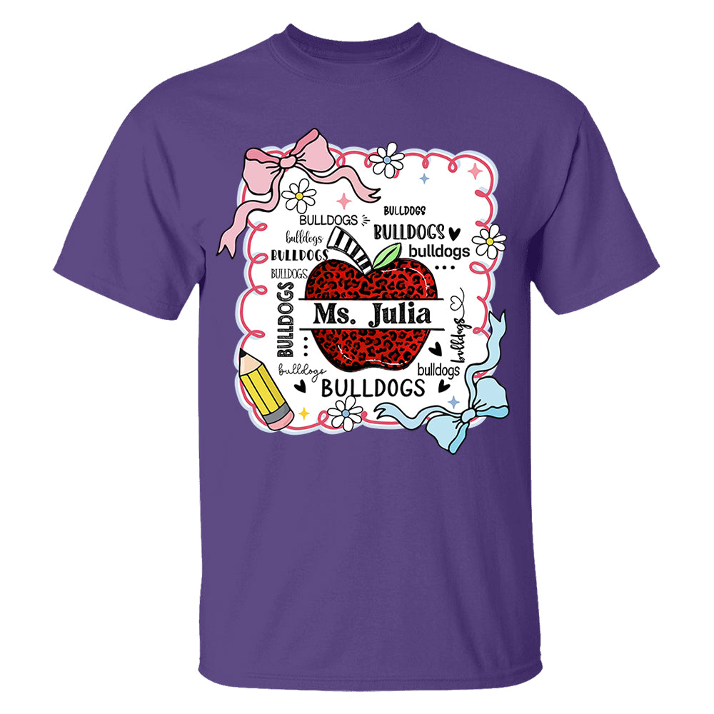 Custom Preppy Teacher First Day of School Shirt - Personalized School Mascot Leopard Apple Custom Name Shirts Nh00
