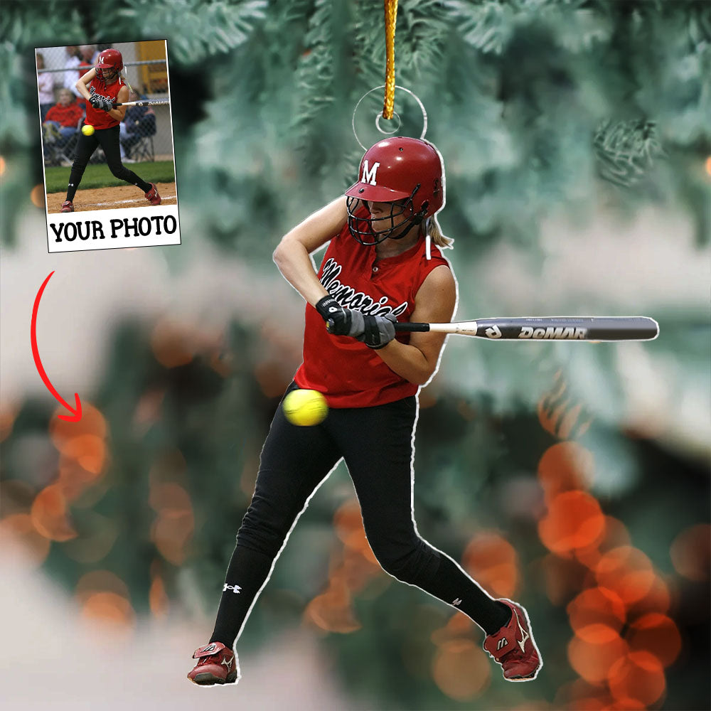 Custom Photo Softball Christmas Ornament - Personalized Gift for Sports Fans, Coaches, and Players