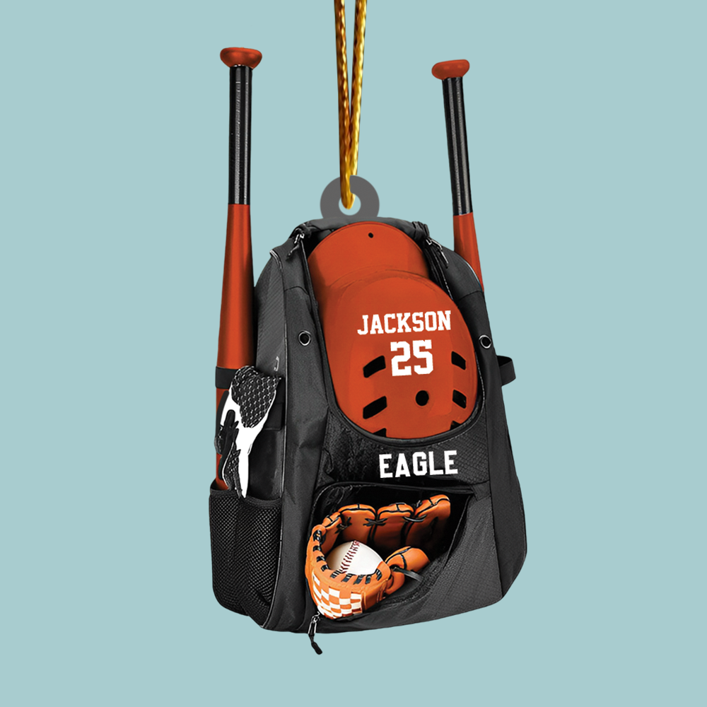 Personalized Baseball Bag 2D Flat Ornament, Baseball Player Gear Ornament, Baseball Custom Name Keepsake, Baseball Christmas Ornament Pa00