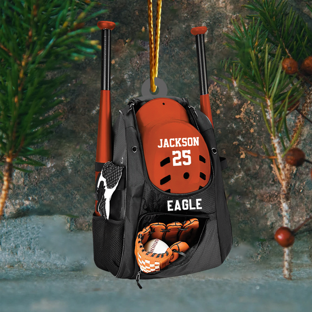 Personalized Baseball Bag 2D Flat Ornament, Baseball Player Gear Ornament, Baseball Custom Name Keepsake, Baseball Christmas Ornament Pa00