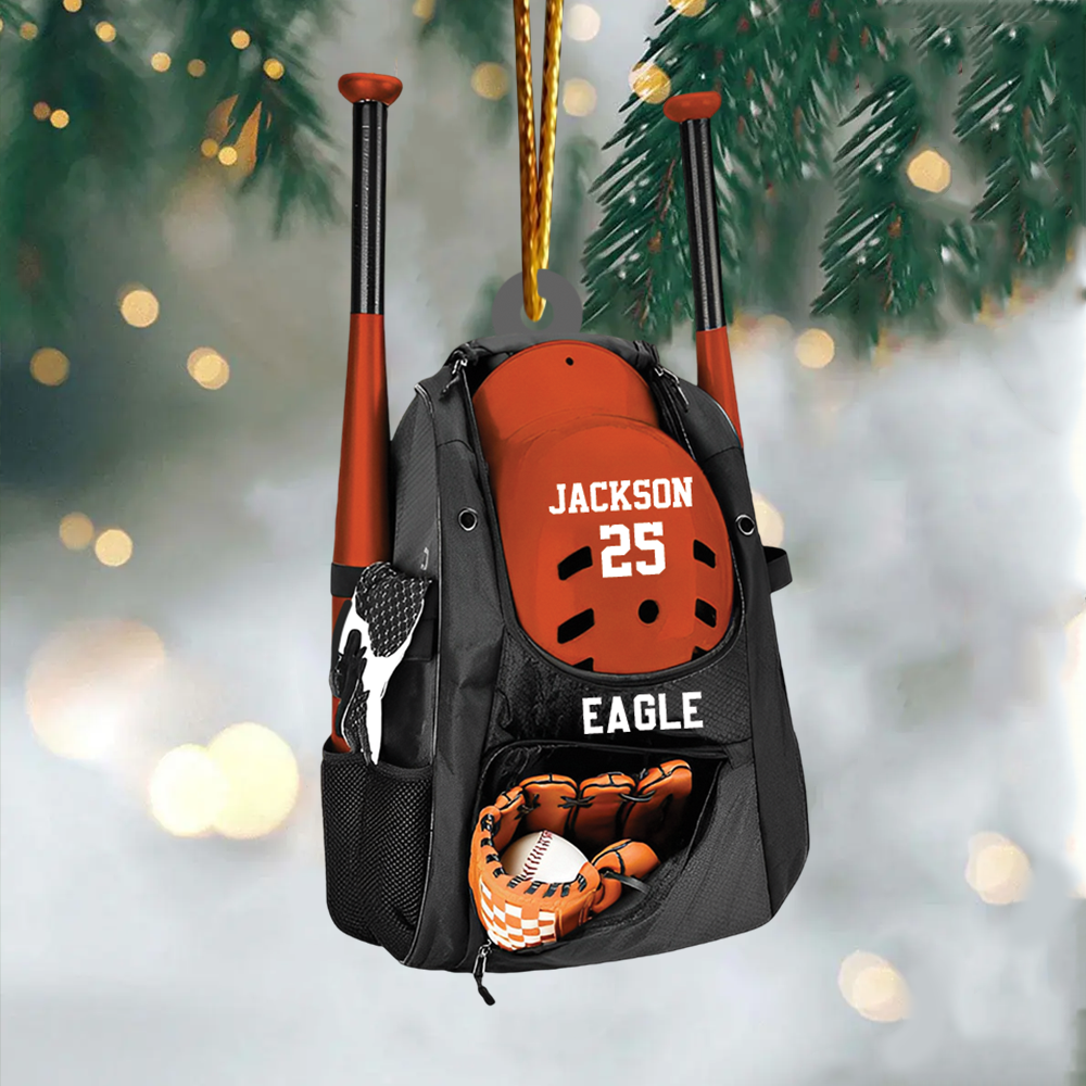 Personalized Baseball Bag 2D Flat Ornament, Baseball Player Gear Ornament, Baseball Custom Name Keepsake, Baseball Christmas Ornament Pa00