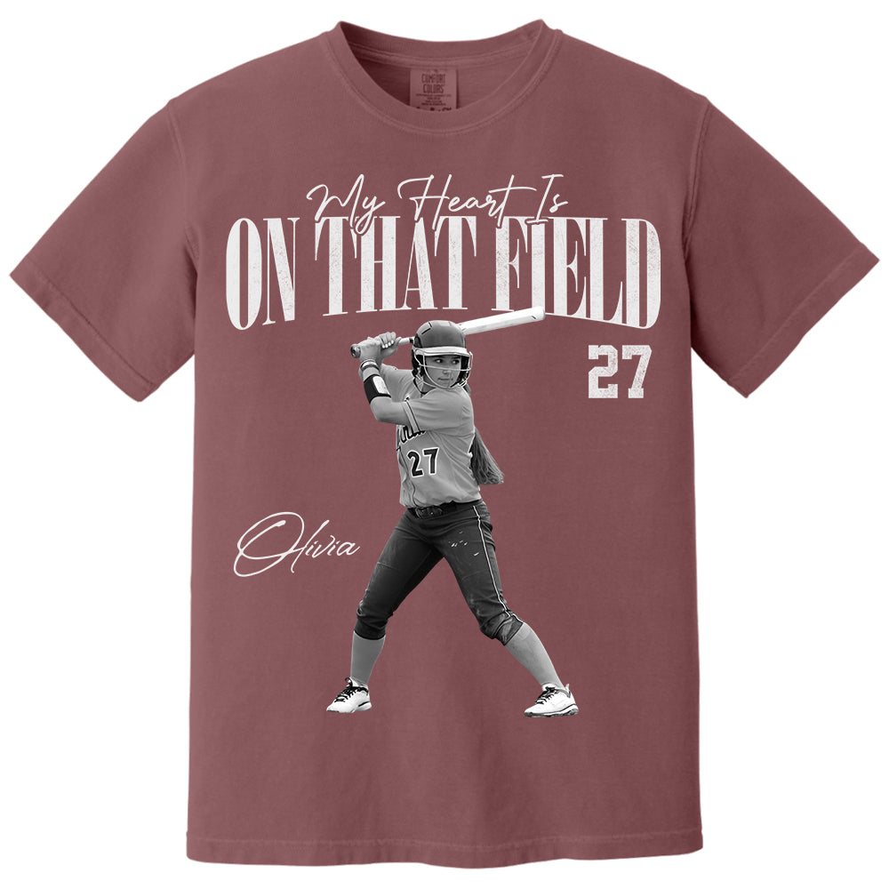 My Heart Is On That Field - Washed Tee Retro Bootleg Shirt For Softball Players T1807 Li29