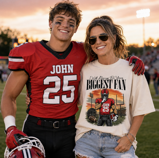 I'll Always Be Your Biggest Fan - Personalized Football Mom Sunset Shirt, Game Day School Shirt - Gift For Football Lovers T1807 T24