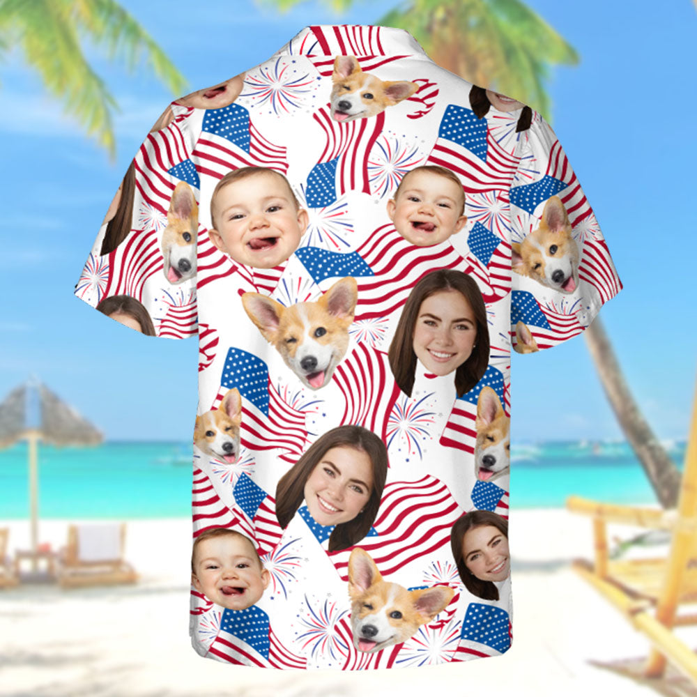 Personalized America Flag 4th Of July Hawaiian Shirt with Faces -