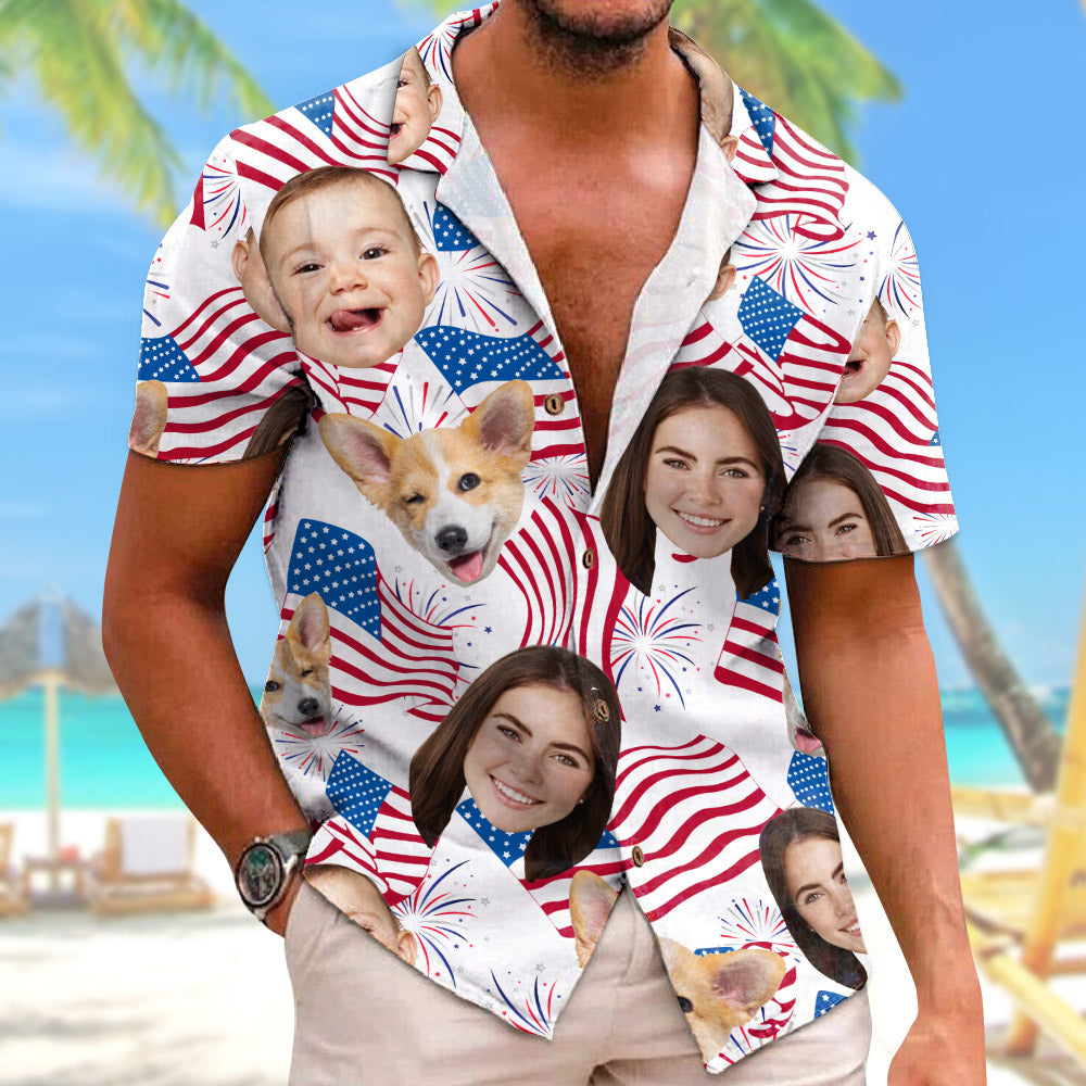 Personalized America Flag 4th Of July Hawaiian Shirt with Faces -