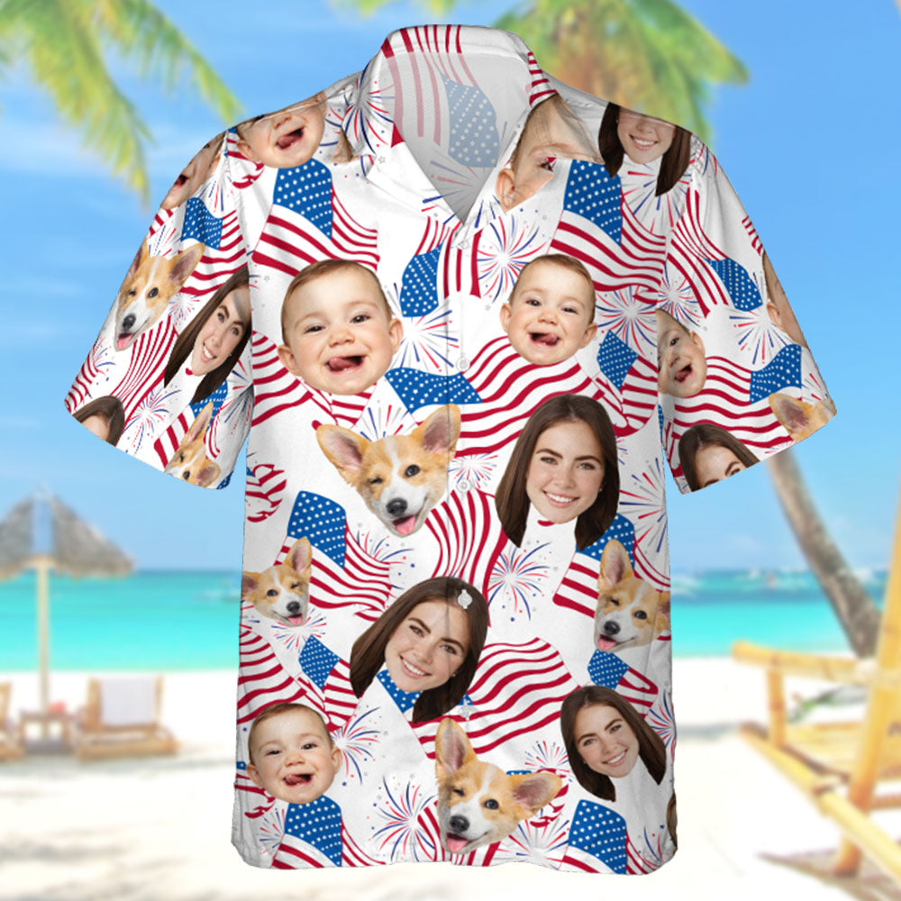 Personalized America Flag 4th Of July Hawaiian Shirt with Faces -