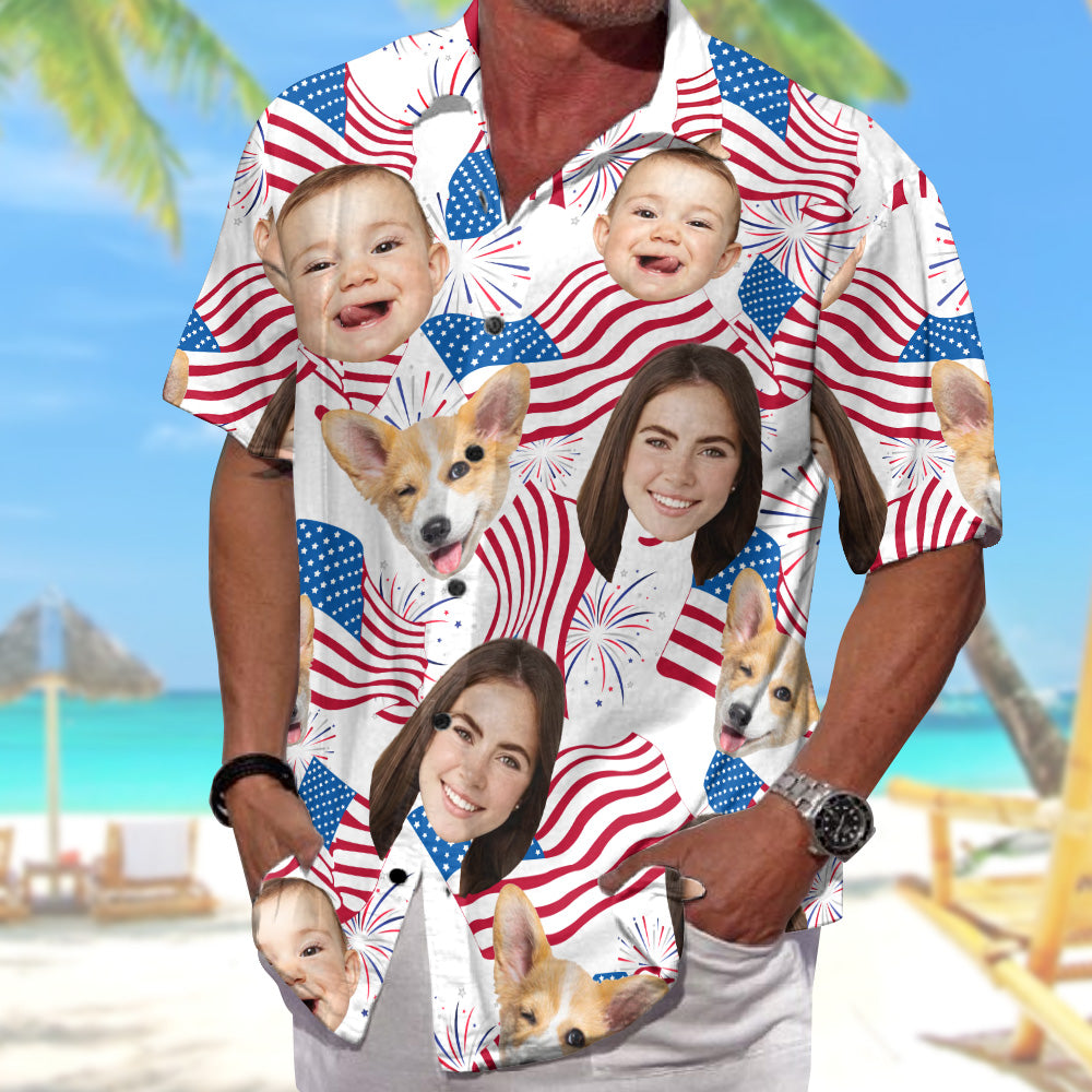 Personalized America Flag 4th Of July Hawaiian Shirt with Faces -