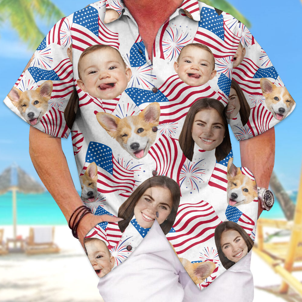 Personalized America Flag 4th Of July Hawaiian Shirt with Faces -