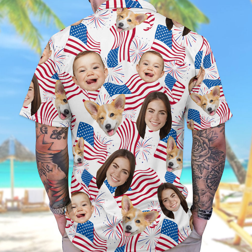 Personalized America Flag 4th Of July Hawaiian Shirt with Faces -