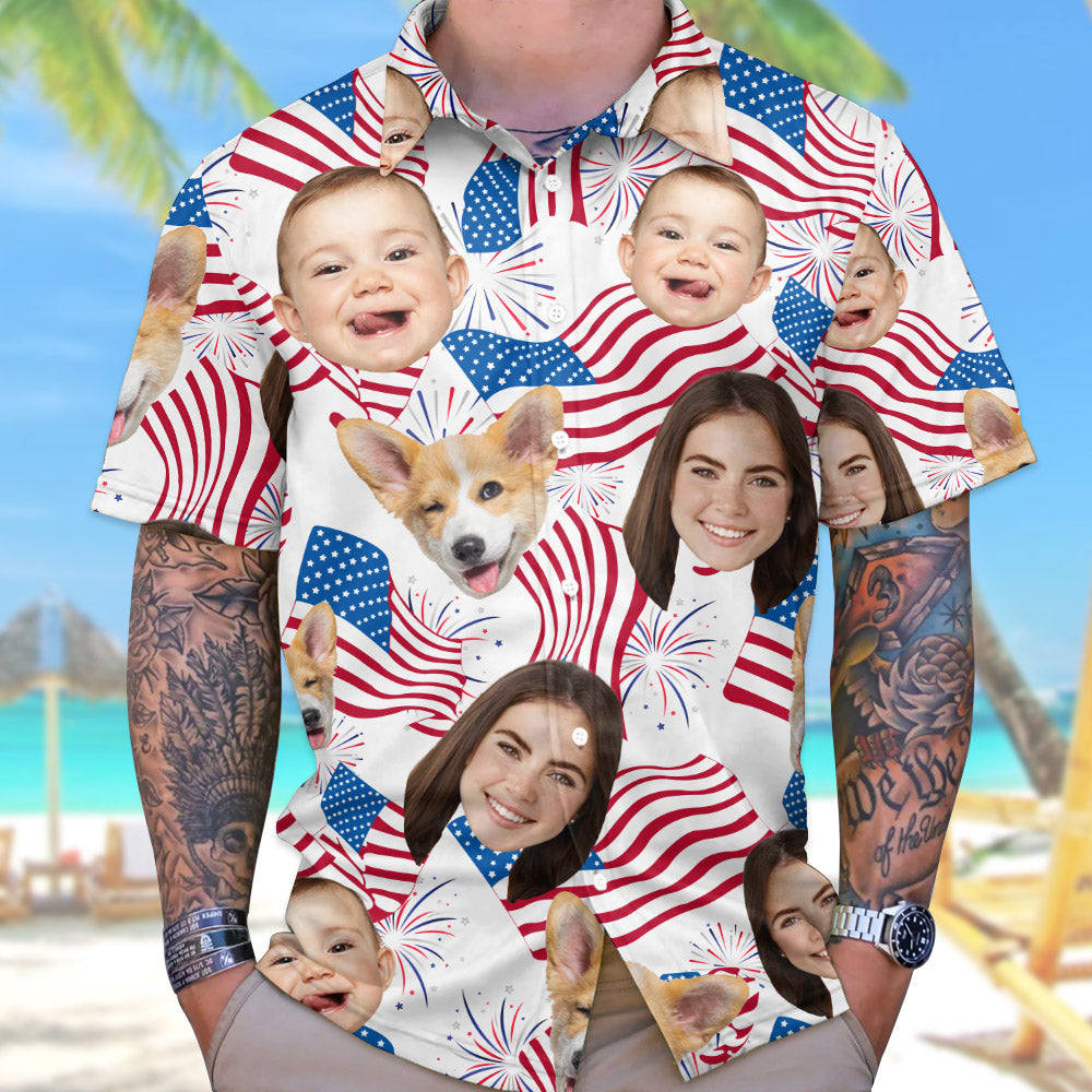 Personalized America Flag 4th Of July Hawaiian Shirt with Faces -
