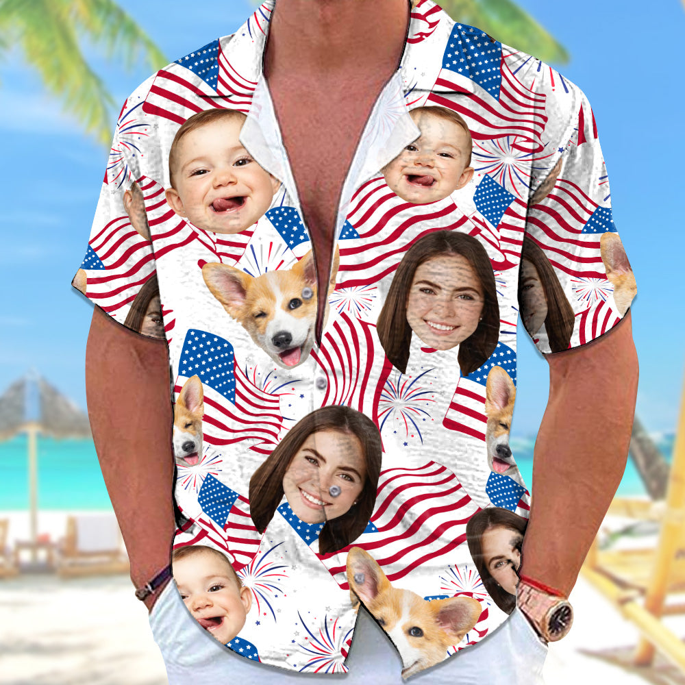 Personalized America Flag 4th Of July Hawaiian Shirt with Faces -